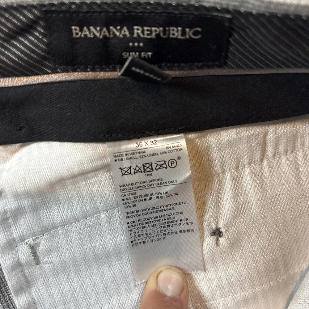 Banana Republic Slim Fit Men's 36x32 Linen Cotton Gray Micro Square Pattern Pant